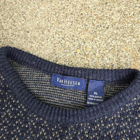 Vtg 90s VAN HEUSEN Abstract Geometric All Over Knit Pattern Crewneck Sweater XL - Picture 4 of 6